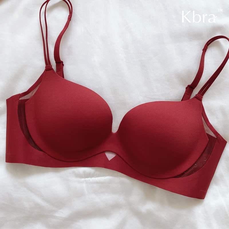 Kbra本命年红色无痕聚拢内衣女小胸显大结婚无钢圈防下垂女士文胸
