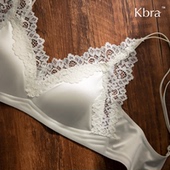 Kbra法式 蕾丝缎面三角杯内衣女小胸聚拢收副乳防下垂性感纯欲文胸