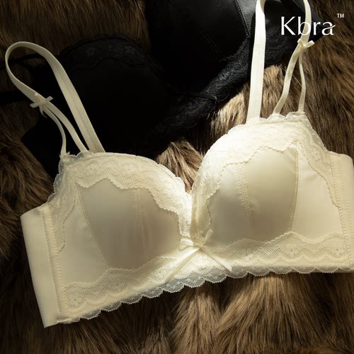 Kbra法式蕾丝缎面内衣女小胸聚拢收副乳防下垂文胸纯欲性感胸罩