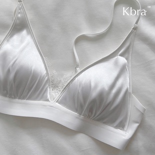 Kbra法式缎面三角杯性感蕾丝内衣女薄款聚拢小胸收副乳防下垂文胸