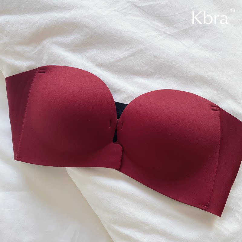 Kbra红色本命年前扣婚纱礼服无肩带内衣女防滑小胸聚拢文胸罩抹胸