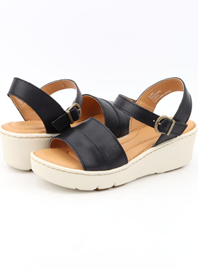 夏季新款足弓支撑BORN头层牛皮舒适减震云朵坡跟气垫凉鞋女