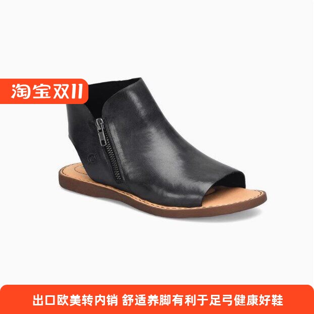 欧美时尚拉链舒适平底真皮罗马鞋