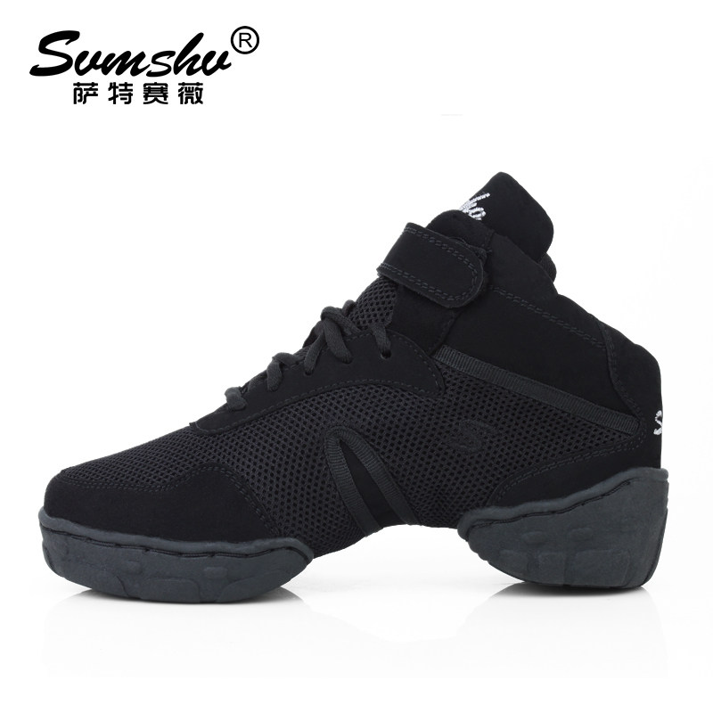 爵士舞鞋女软底高帮网面透气黑色女士广场现代舞鞋夏季外穿时尚