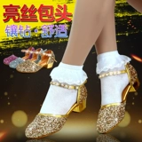 Детская обувь на высоком каблуке, золотые танцующие демисезонные туфли, мягкая подошва