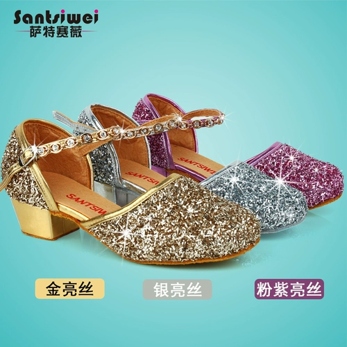 Детская обувь на высоком каблуке, золотые танцующие демисезонные туфли, мягкая подошва