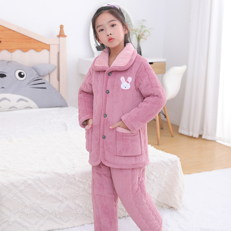 冬季儿童夹棉睡衣保暖加绒加厚款