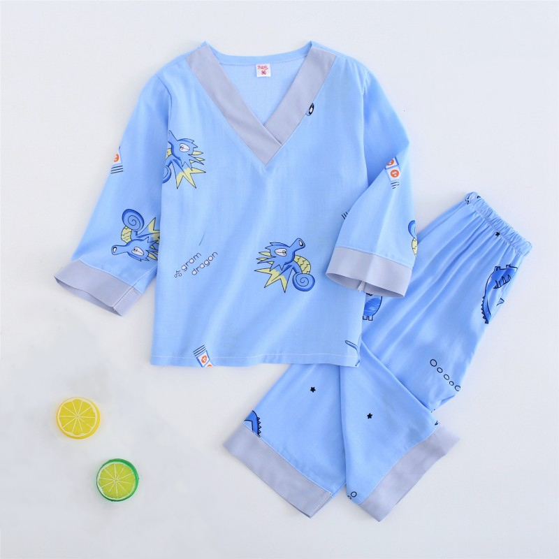 儿童睡衣空调服可爱卡通棉绸薄款