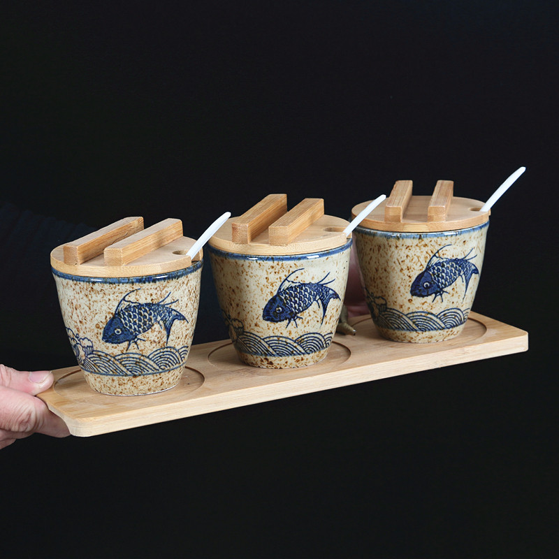 日式陶瓷小水缸茶杯品茗杯主人杯鸡缸杯创意厨房调味罐储物罐带盖