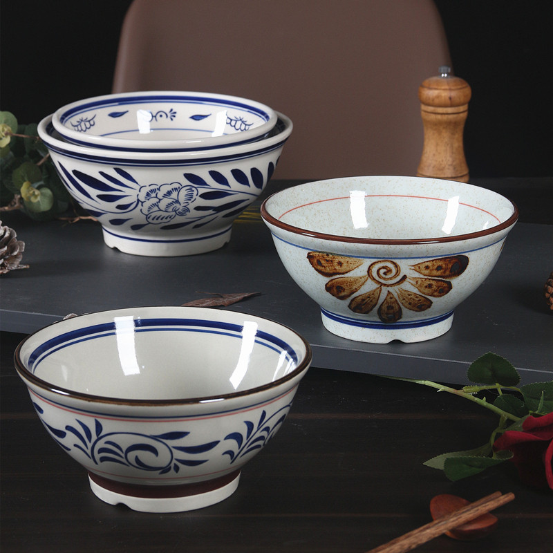 釉下彩加厚中式陶瓷碗护边面碗高脚碗餐厅面馆商用米线碗汤碗大号