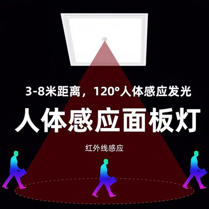 人体感应雷达感应嵌入式集成吊顶led平板灯过道走廊声光控面板灯