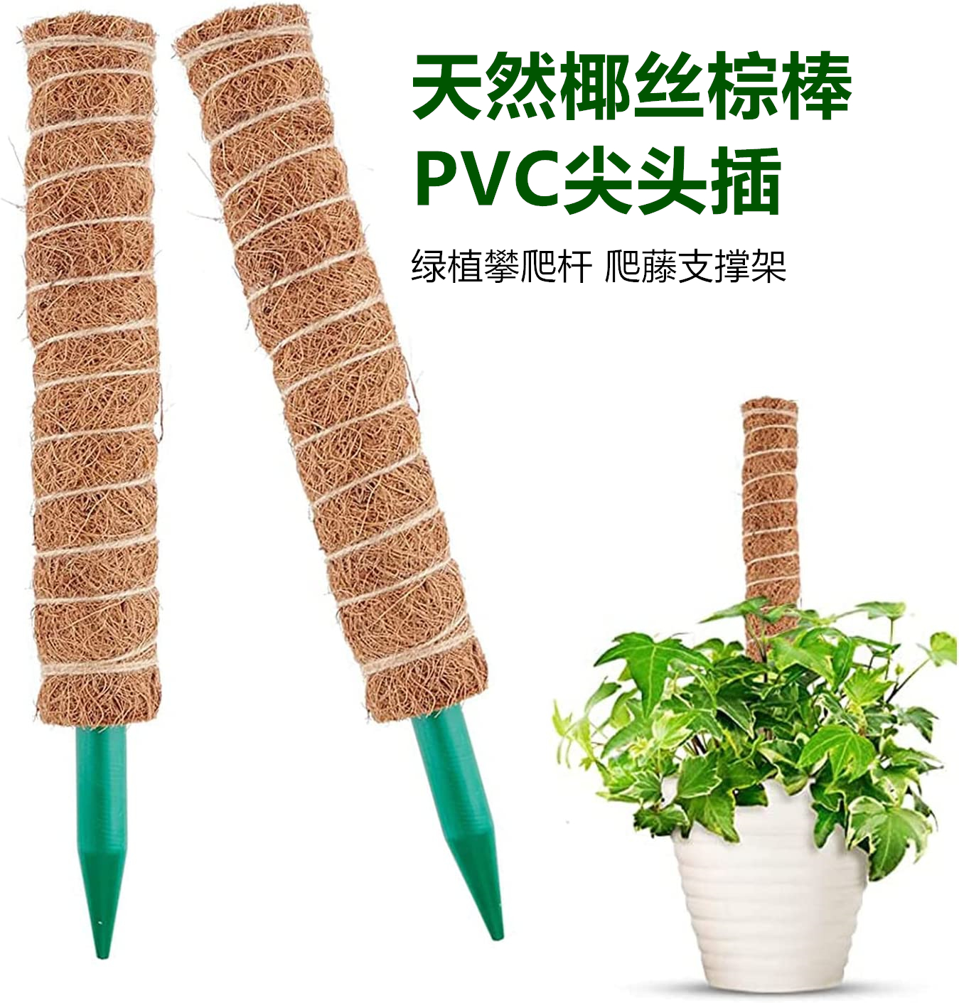 绿萝爬藤杆龟背竹支撑柱固定架植物爬藤椰棕棒可拆卸插头植物支撑