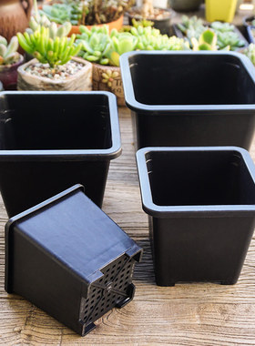 多肉花盆韩式大黑方花盆 加厚正方形盆景盆多肉花盆塑料黑色方盆