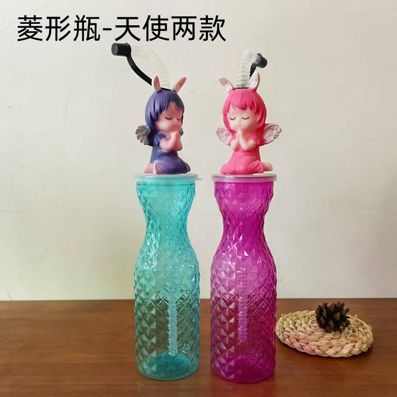 网红卡通动物奶茶杯子一次性果汁饮料瓶创意吸管杯批摆摊发美食节