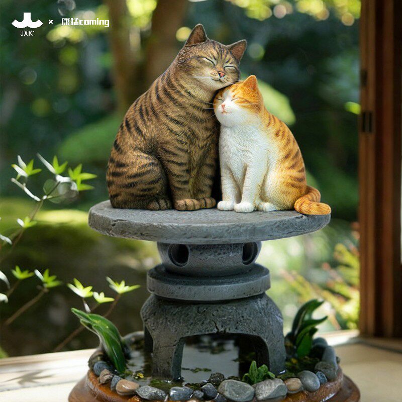 JXK石间猫憩猫咪情侣摆件