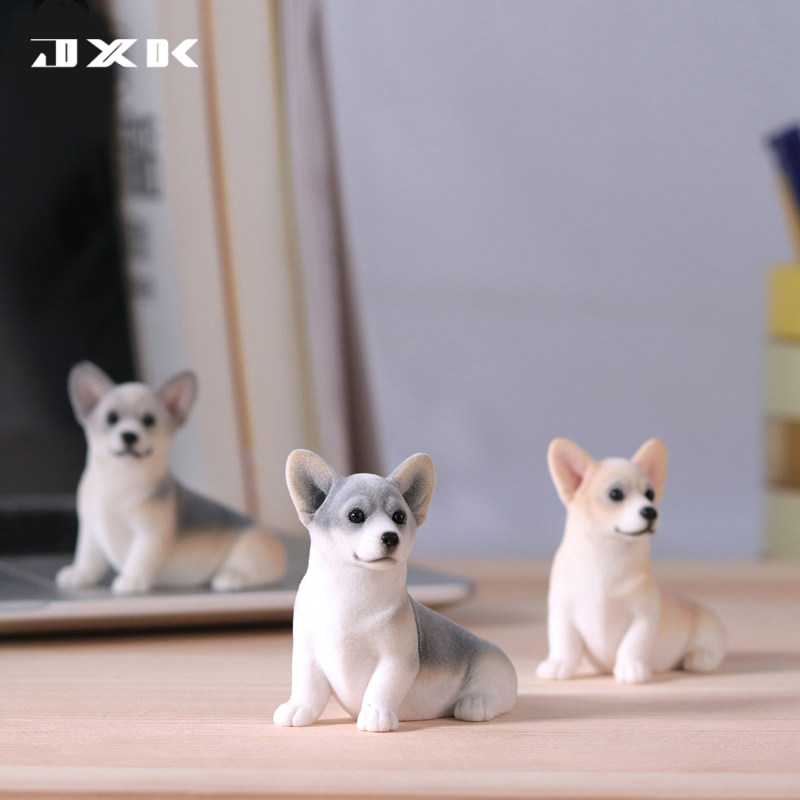 JXK现货植绒柯基犬迷你桌面模型