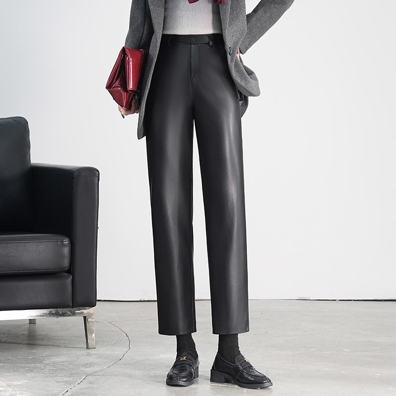 海宁真皮皮裤女2025春秋新款高腰显瘦九分直筒裤绵羊皮百搭烟管裤,女装/女士精品,休闲裤,淘宝优惠券,粉丝福利购,淘宝优惠卷