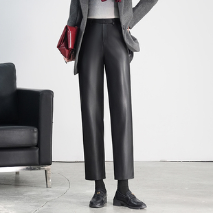 海宁真皮皮裤女2025春秋新款高腰显瘦九分直筒裤绵羊皮百搭烟管裤