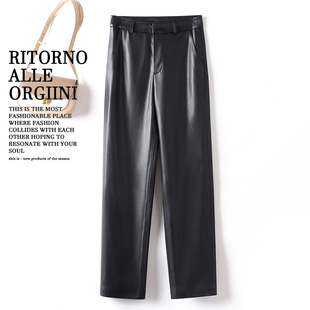 海宁真皮皮裤女2025新款九分裤气质百搭绵羊皮直筒裤高腰烟管裤