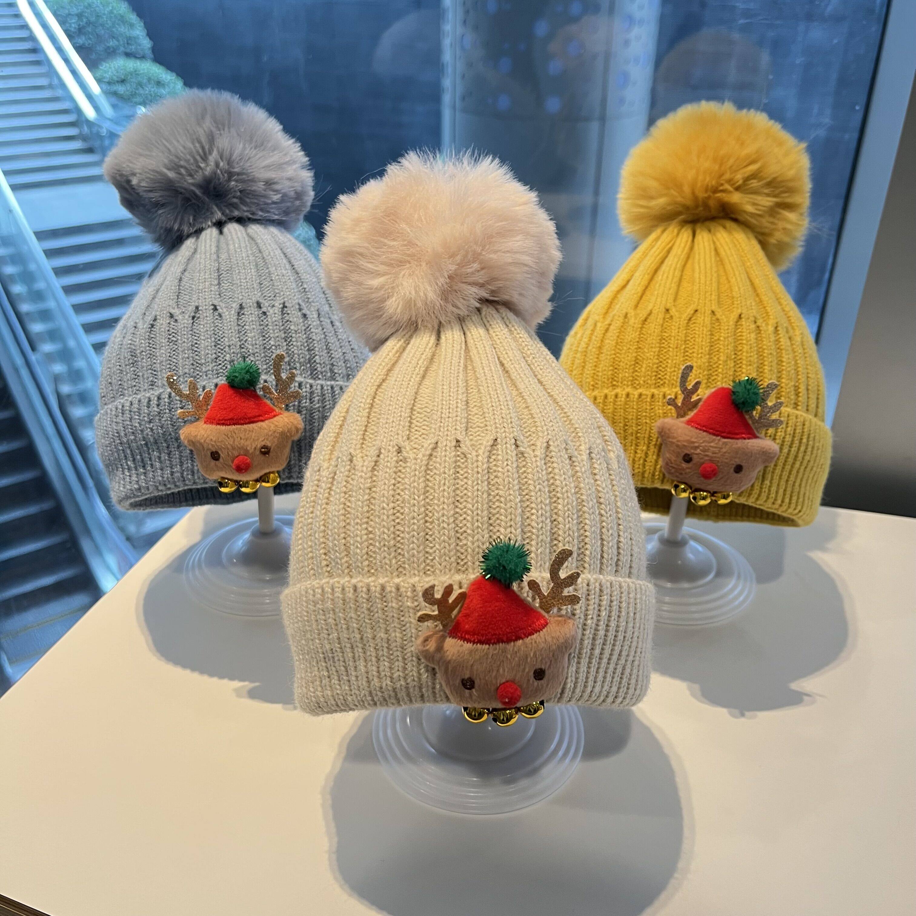 男童女童冬天圣诞帽儿童帽子秋冬季宝宝可爱超萌保暖加厚毛线帽萌