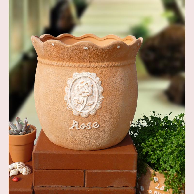 园艺阳台细质rose玫瑰红陶花盆