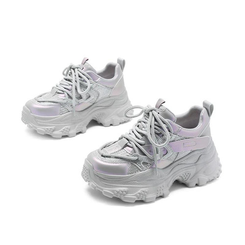 真皮网面老爹鞋女头层牛皮跑步鞋