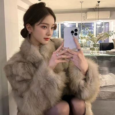月光棕短款仿狐狸毛皮草皮毛一体女秋冬季新款小个子保暖毛毛外套