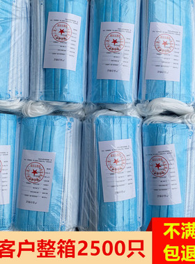 2500只整箱口罩一次性防飞沫三层防护熔喷布透气防尘夏季不勒耳朵