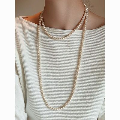 法式高级感多层叠戴毛衣链长款珍珠项链女轻奢正品长仿珍珠颈链