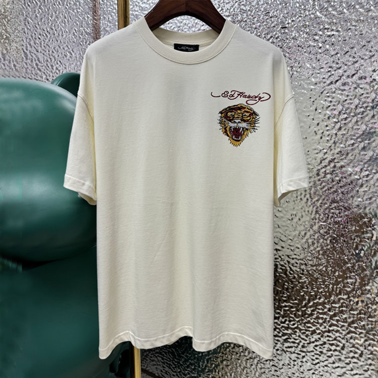 2026Ed新款金黄虎头小虎头烫钻印花圆领情侣款纯棉短袖T恤