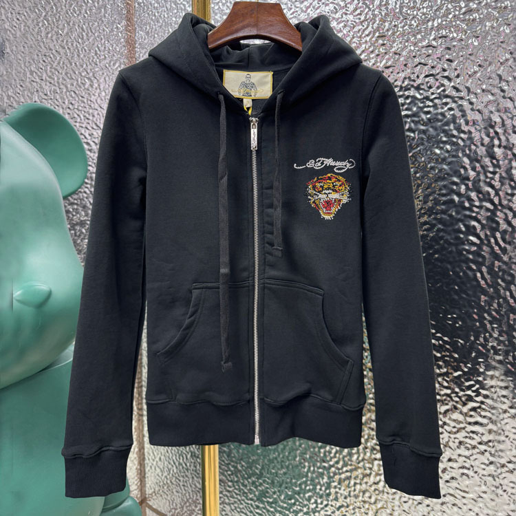 Ed小虎头烫钻印花女士开衫卫衣