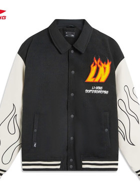 LI-NING/李宁休闲外套男子秋冬宽松刺绣翻领开衫运动外套AFDT697