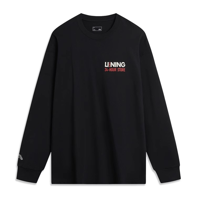 李宁时尚系列男子T恤宽松时尚潮流百搭印花运动长袖文化衫AHSU015