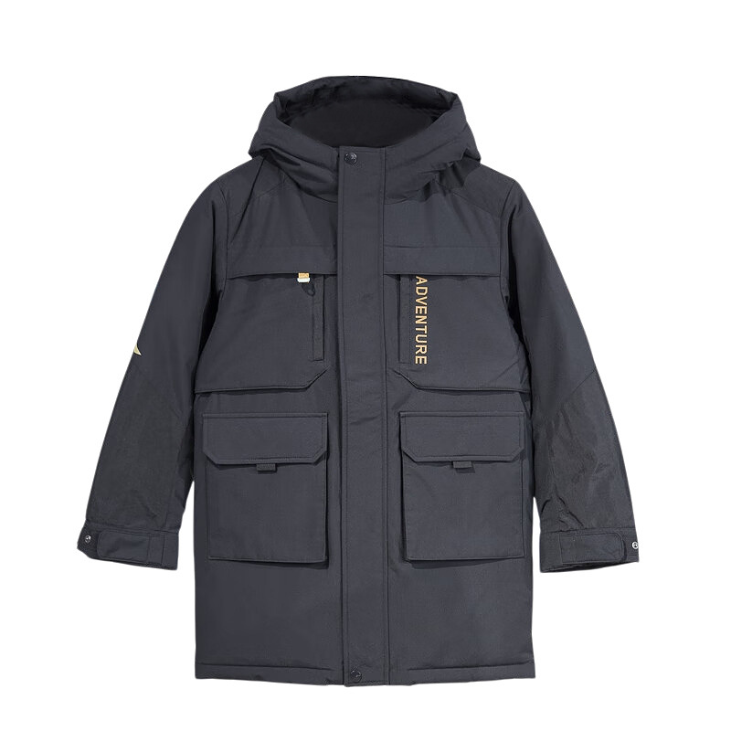 李宁大童装羽绒服男童中长款工装大口袋连帽户外运动外套YYMU039