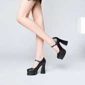 女春季 33小码 女皮鞋 防水台高跟鞋 旗袍走秀一字扣真皮厚底粗跟单鞋