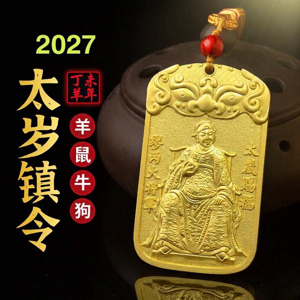 2027年太岁令牌挂件缪丙将军镇守令牌属羊鼠牛狗龙吉祥物将军挂件