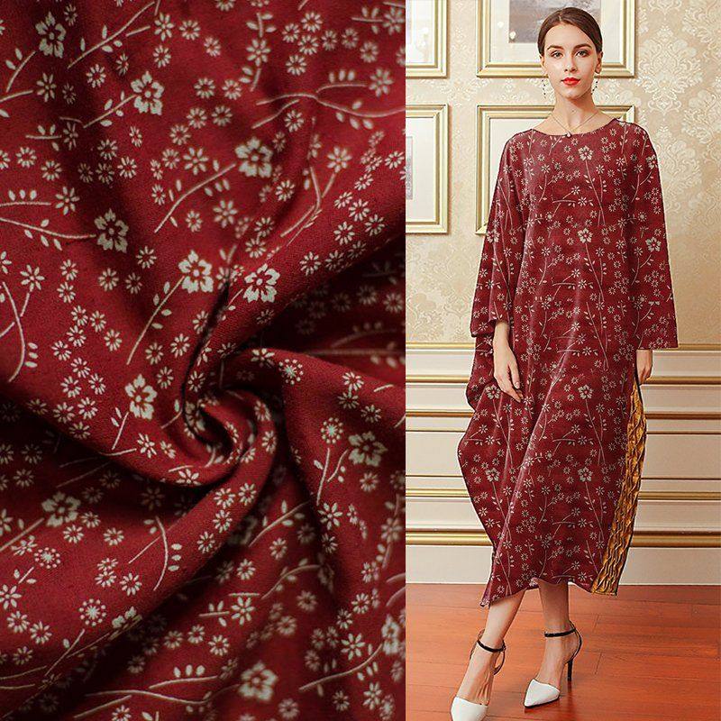 全棉布料纯棉袍子服装双层棉纱面料酒红色印花垂感复古小碎花棉布,居家布艺,海绵垫/布料/面料/手工diy,淘宝优惠券,粉丝福利购,淘宝优惠卷