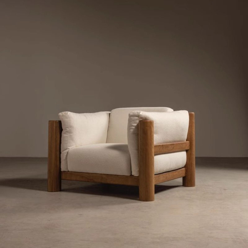 实木复古轻奢客厅阳台休闲椅民宿酒店接待单人椅侘寂风单人沙发椅,住宅家具,沙发椅,淘宝优惠券,粉丝福利购,淘宝优惠卷