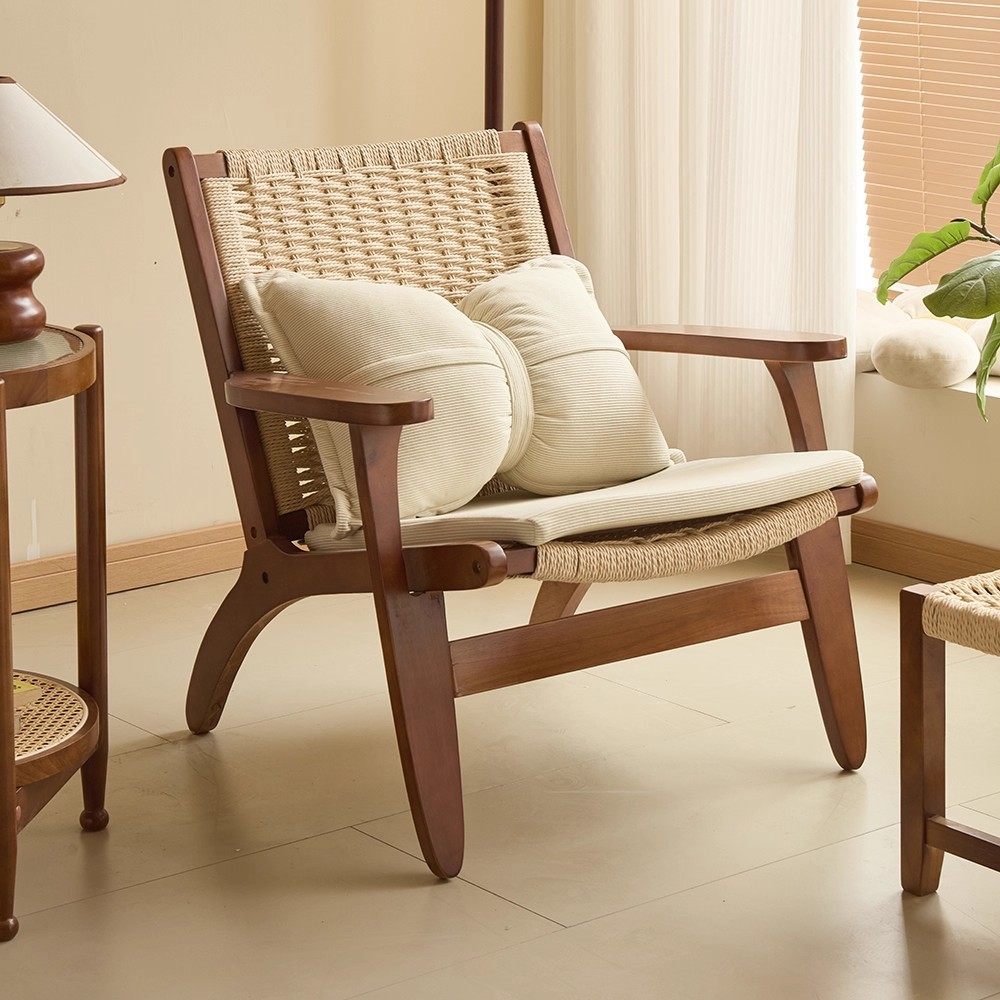 马鞍中古实木座椅复古沙发民宿酒店北欧靠背椅藤椅绳编懒人椅子,住宅家具,沙发椅,淘宝优惠券,粉丝福利购,淘宝优惠卷