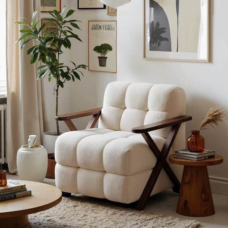 中古风单人沙发客厅家用卧室阳台休闲沙发设计师款实木方糖单人椅,住宅家具,沙发椅,淘宝优惠券,粉丝福利购,淘宝优惠卷