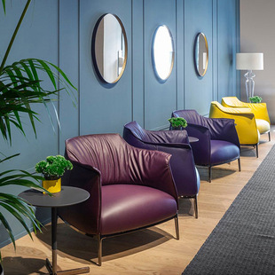 设计师单人真皮沙发椅懒人头层牛皮椅意式极简客厅沙发主人蜗牛椅