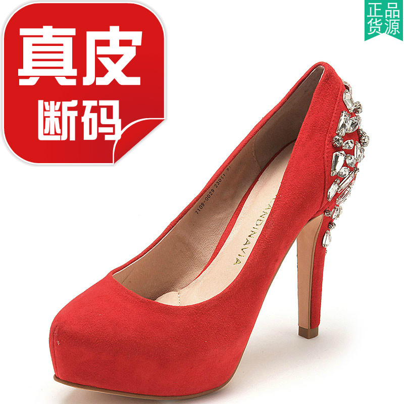 鞋子羊猄真皮单鞋女人尖头超高跟