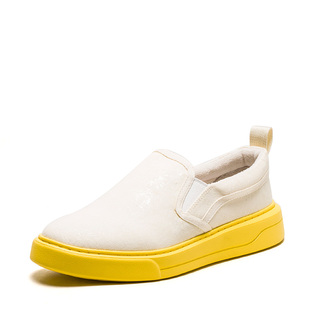 真皮鞋垫帆布鞋子女春秋休闲舒适圆头一脚蹬单鞋平底跟DF21112058
