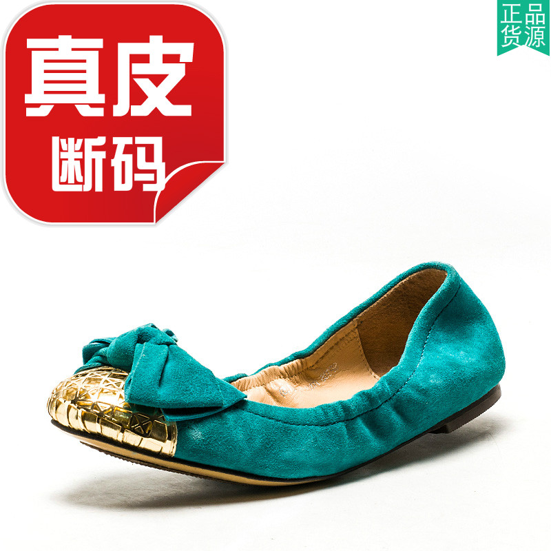 羊猄真皮鞋子女平跟圆头绒面羊皮