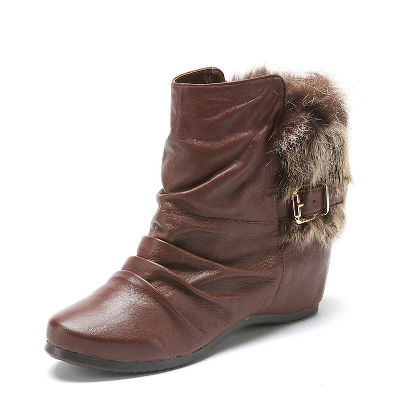 真皮短靴子女冬皮草毛毛牛皮套筒