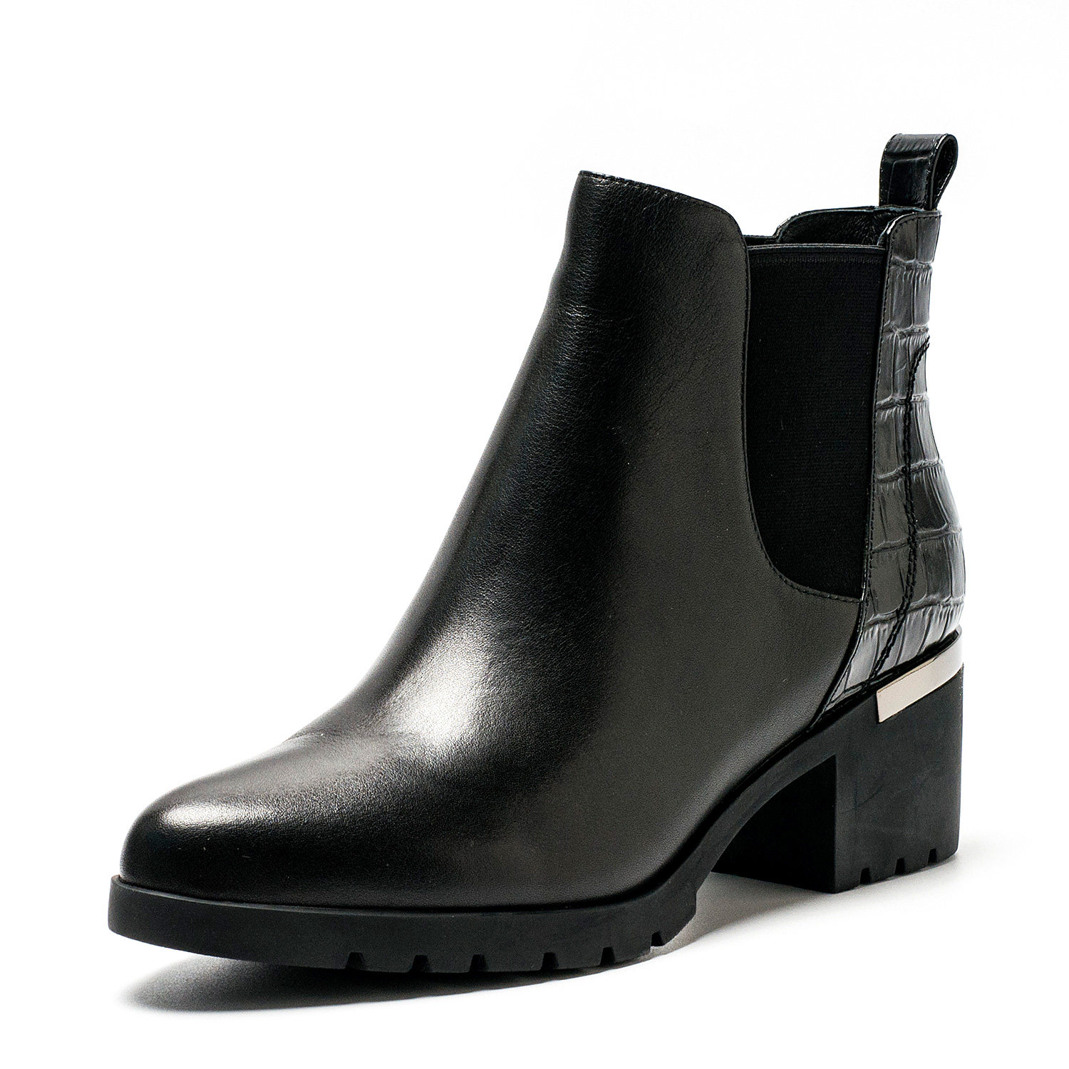 真皮短靴子女冬黑色牛皮尖头粗跟拉链百搭中跟切尔西靴SS64117888,女鞋,切尔西靴,淘宝优惠券,粉丝福利购,淘宝优惠卷