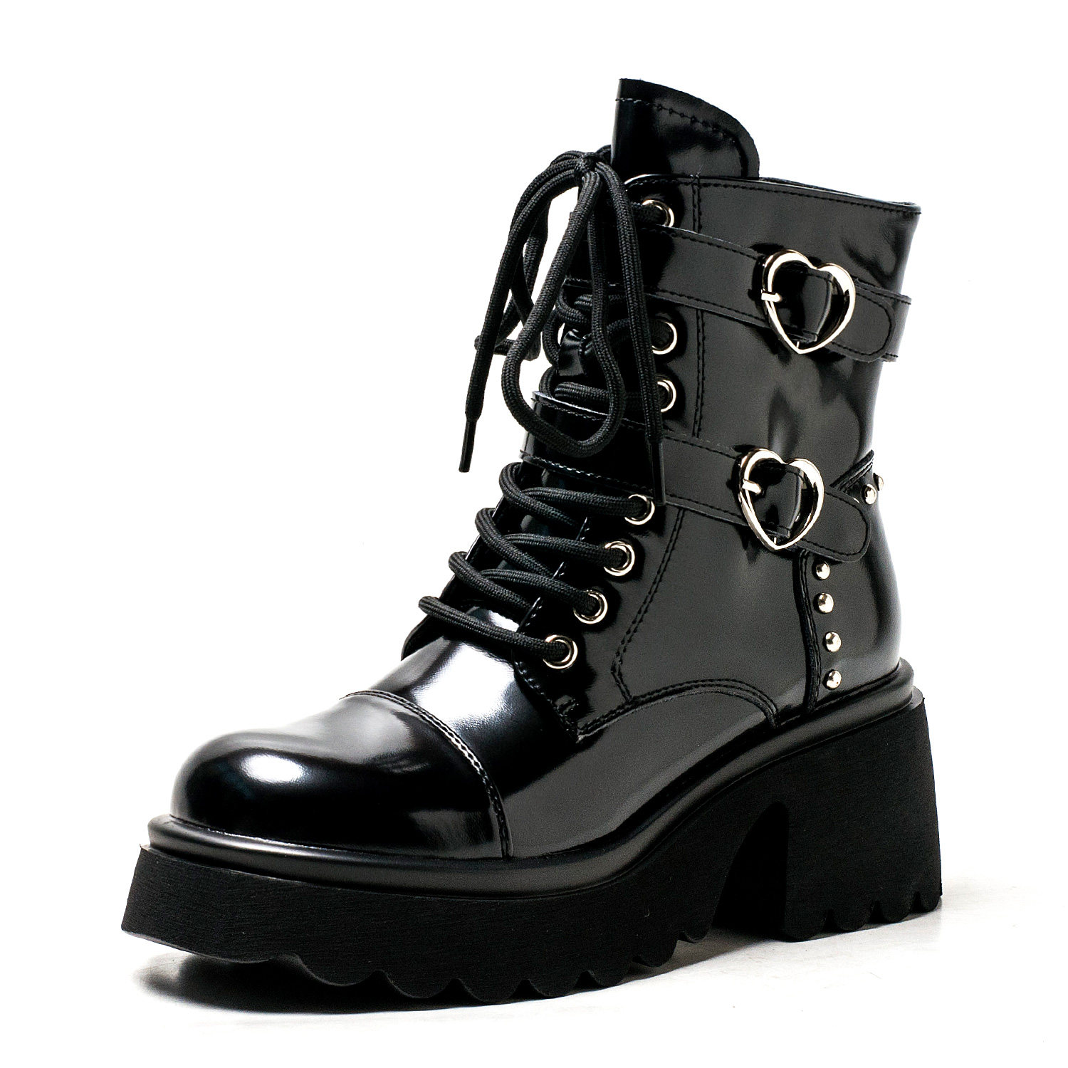 真皮短靴子女冬黑色牛皮马丁靴圆头厚底水台高粗跟拉链MD34116D27