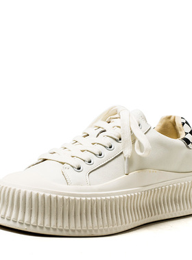 大码真皮休闲板鞋子女春厚底水台松糕中跟绑带白色牛皮MD21112D26