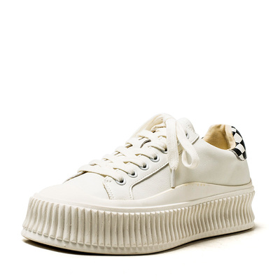 大码真皮休闲板鞋子女春厚底水台松糕中跟绑带白色牛皮MD21112D26