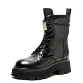 厚底真皮马丁靴黑色牛皮短靴子女冬水台中粗跟拉链圆头SS14116035